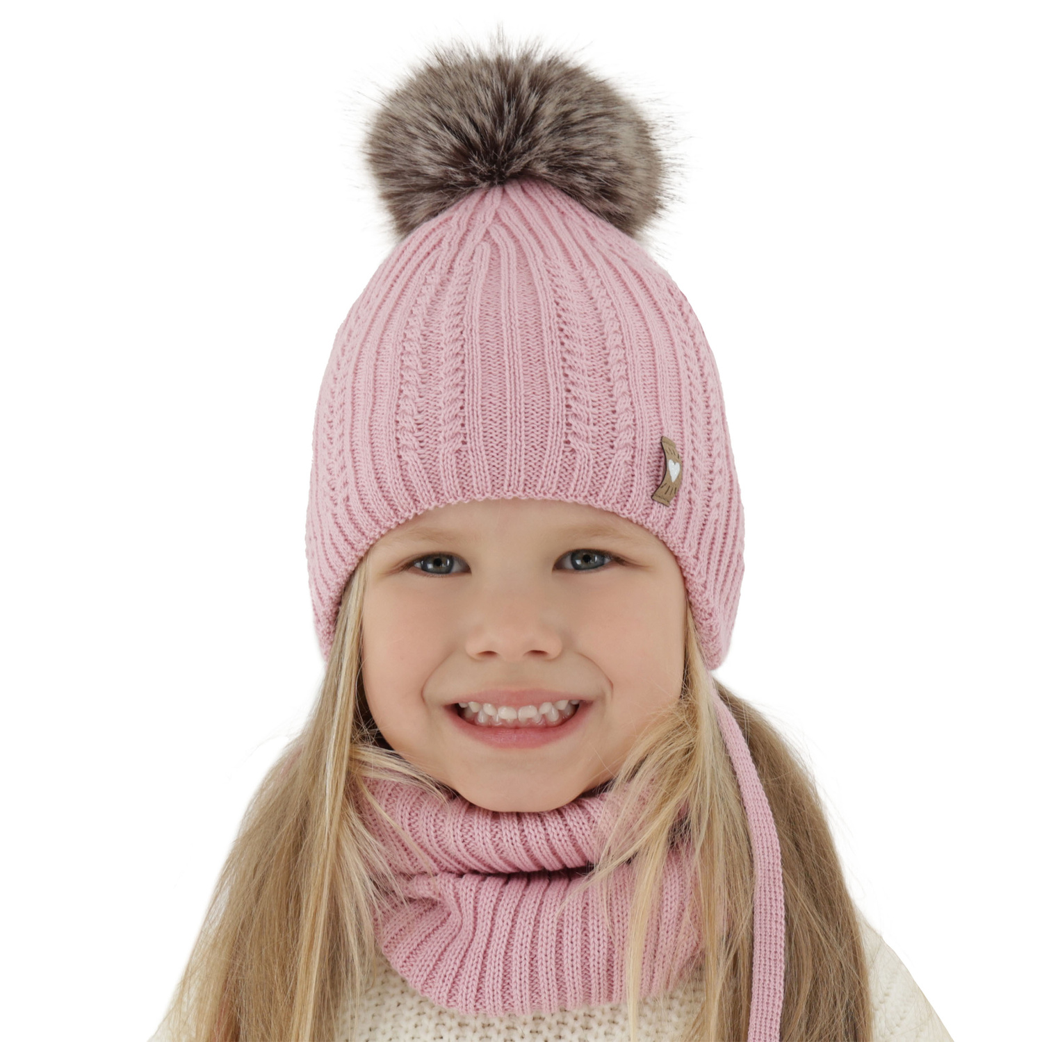 Girl's winter set: hat and tube scarf, black, with merino wool, Muanda