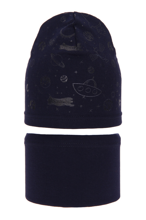 Boy's spring/ autumn set: hat and tube scarf navy blue Kosmos