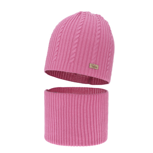 Girl's spring, autumn set: hat and tube scarf, beige, with cotton, Ordesa