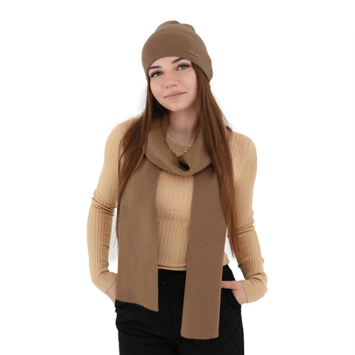 Women's spring and winter set: hat and scarf beige 100% extra fine merino wool Melpomena
