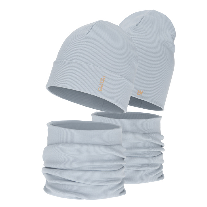 Girl's spring, autumn set: hat and tube scarf, grey, cotton, Carina
