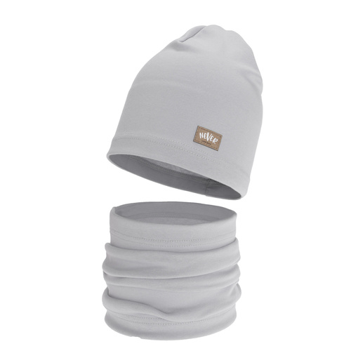 Girl's spring, autumn set: hat and tube scarf, grey, cotton, Torila