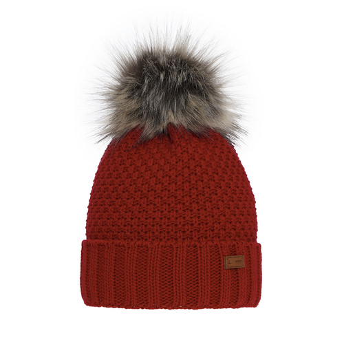 Girl's winter hat red Pola with pompom