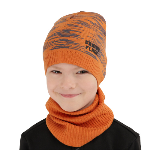 Children's autumn/ spring set: hat and tube scarf, with cotton, blue Carter