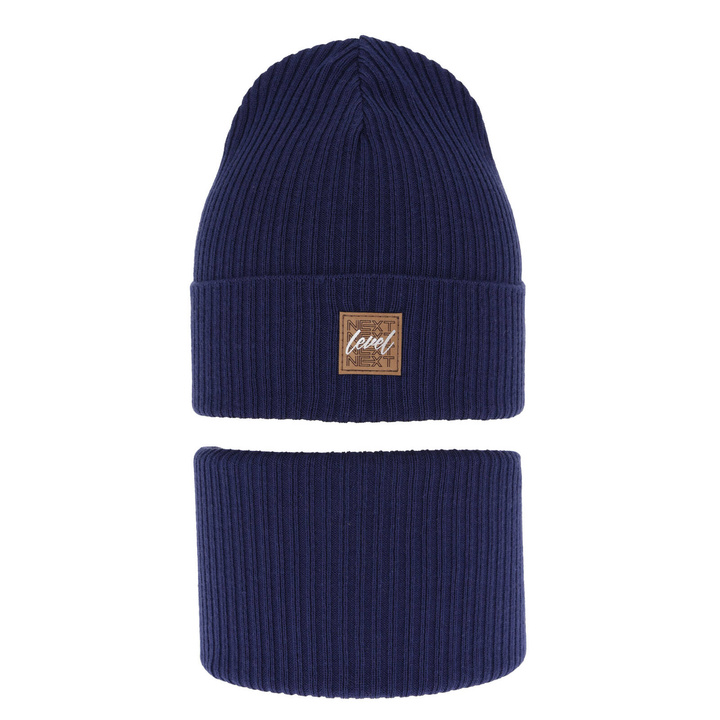 Children's autumn/ spring set: hat and tube scarf, with cotton, navy blue Fenix