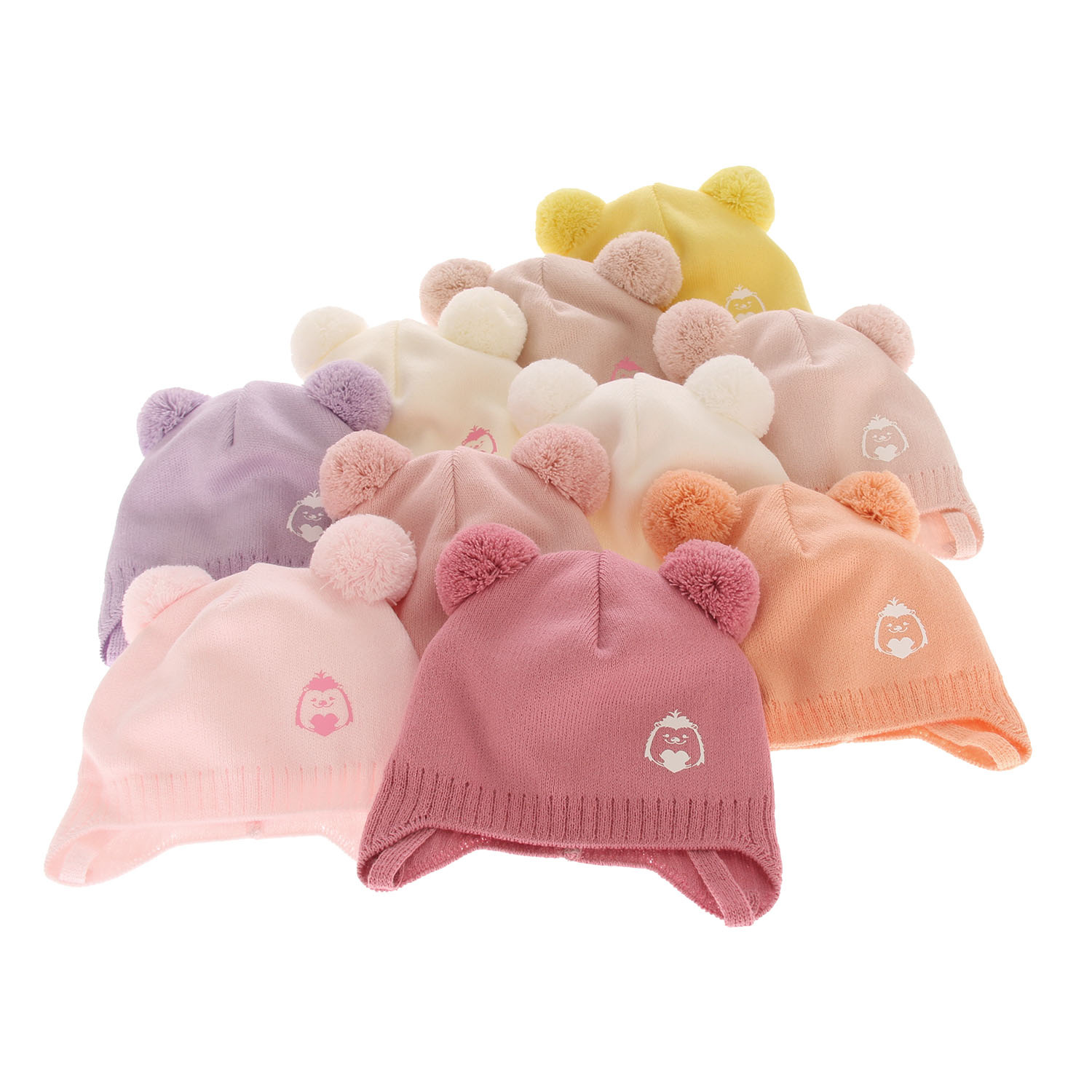 Girl's spring/ autumn hat yellow Bunia with two pompom