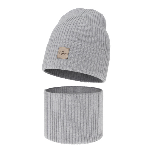 Girl spring, autumn set: hat and tube scarf, grey, 100% merino wool, Vanita