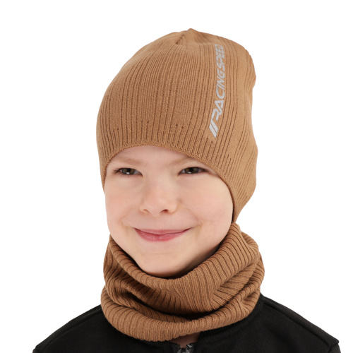 Children's autumn/ spring set: hat and tube scarf, with cotton, blue Kolorado