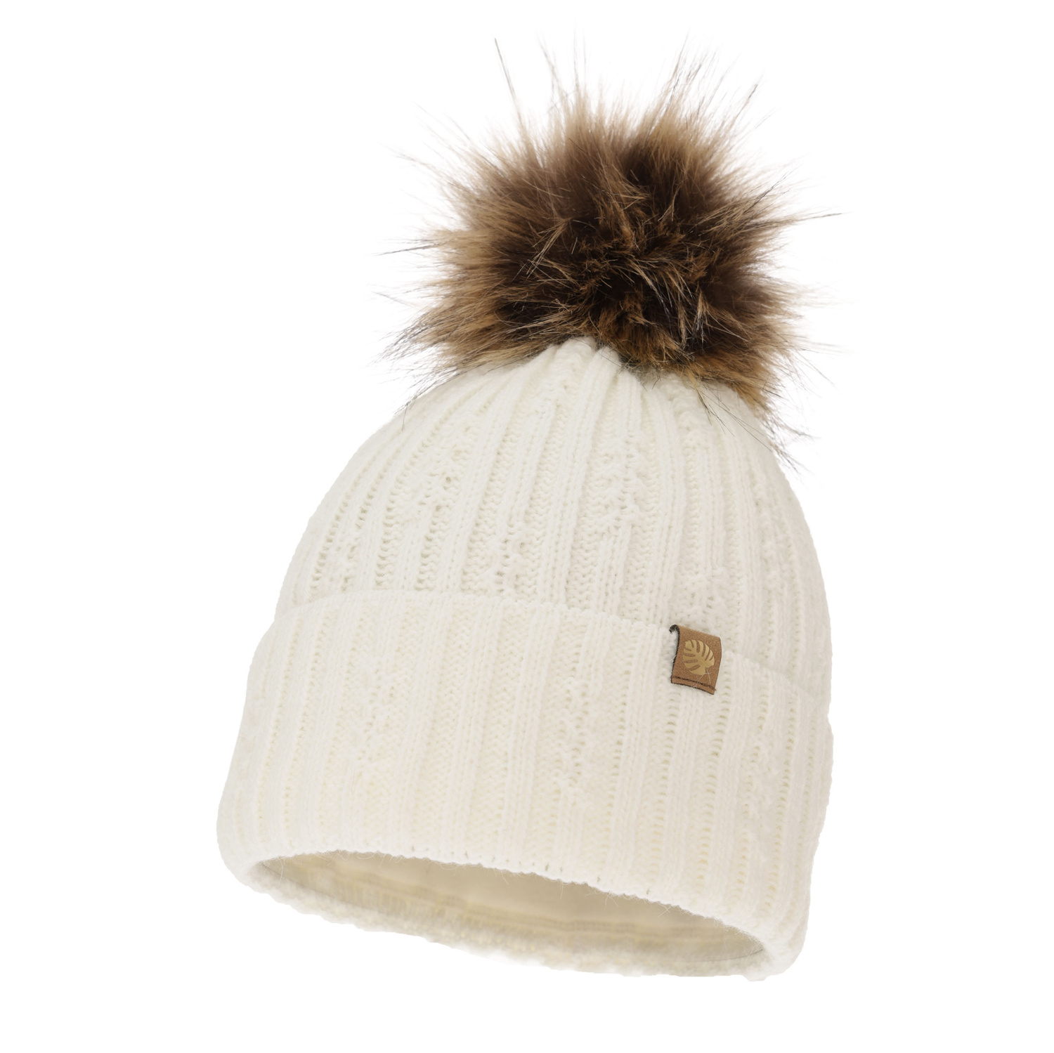 Woman's winter hat ecru Savona with pompom