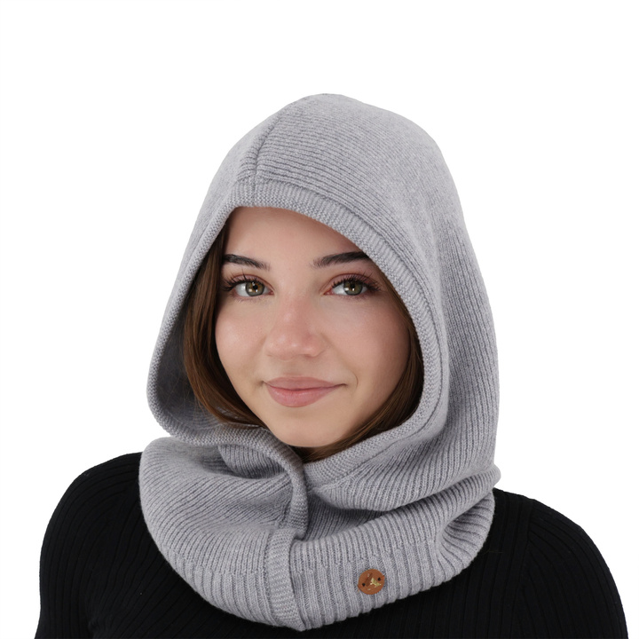 Balaclava autumn, winter, women's, grey, merino wool with cashmere, Kiruna