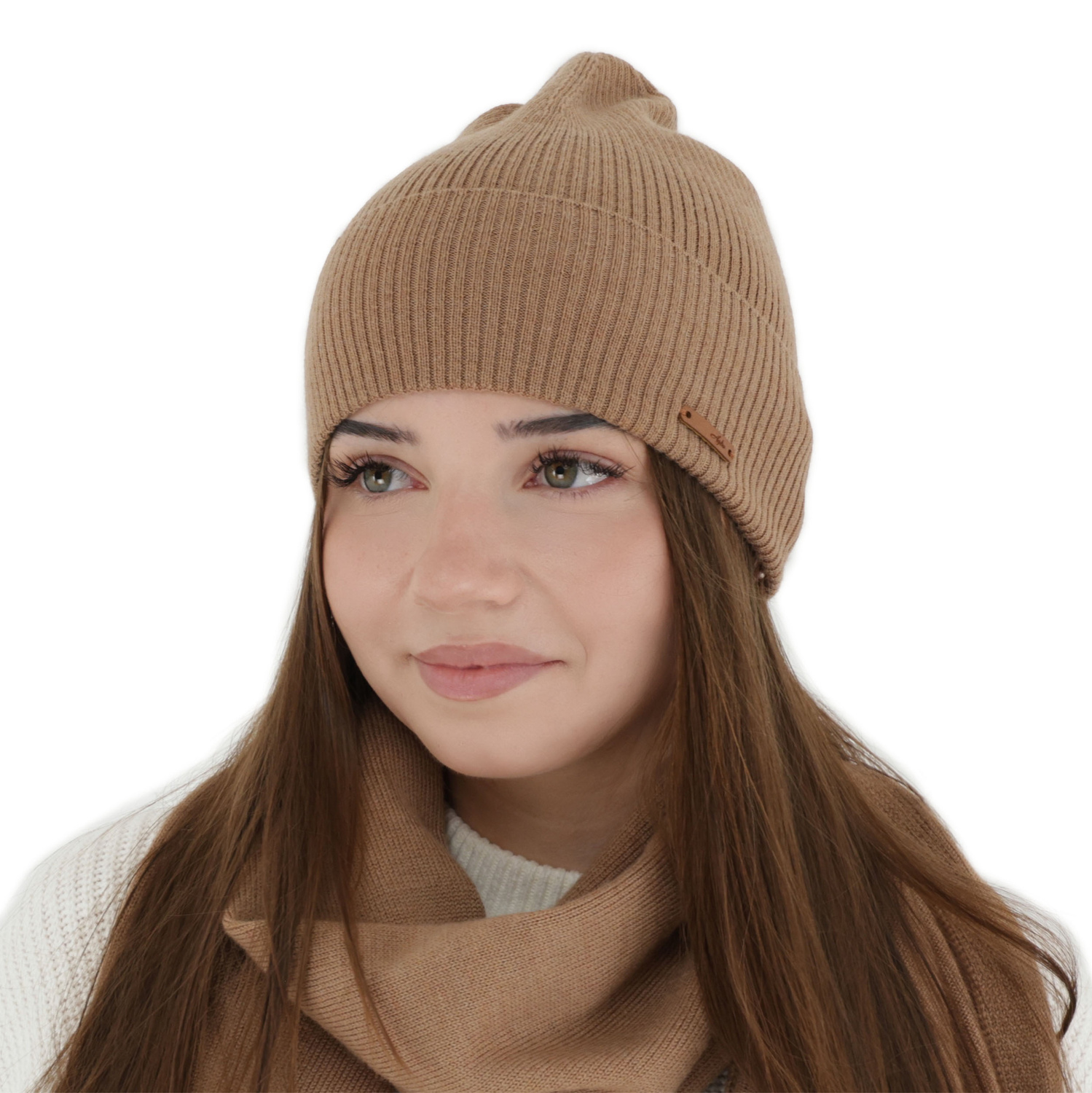 Woman's autumn, winter hat, camel, 100% merino wool, Flerra