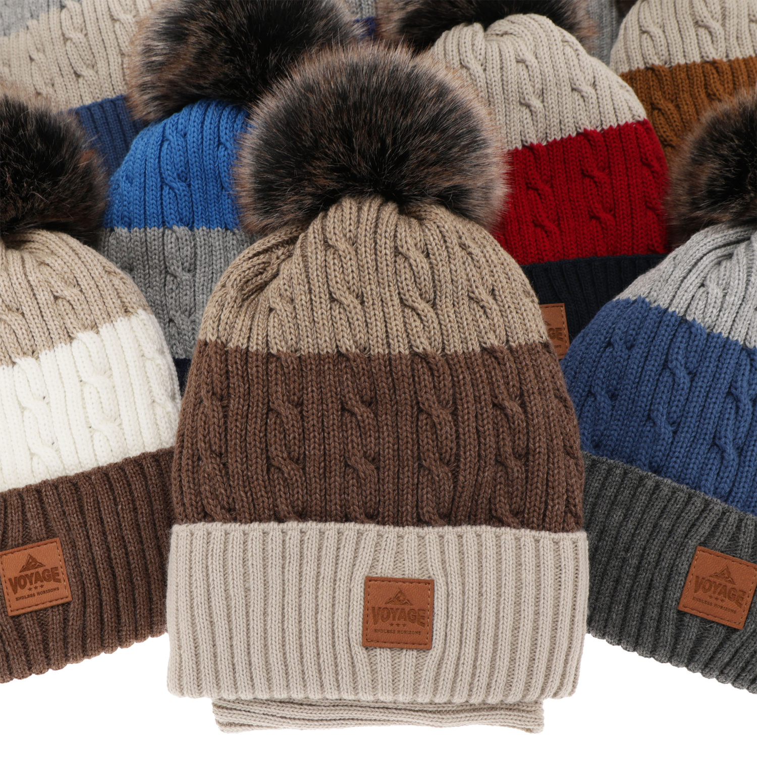 Boy's winter set: hat and tube scarf grey with pompom Luxor