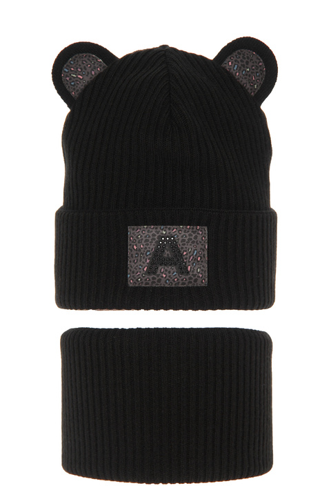 Girl's winter set: hat and tube scarf black Romka