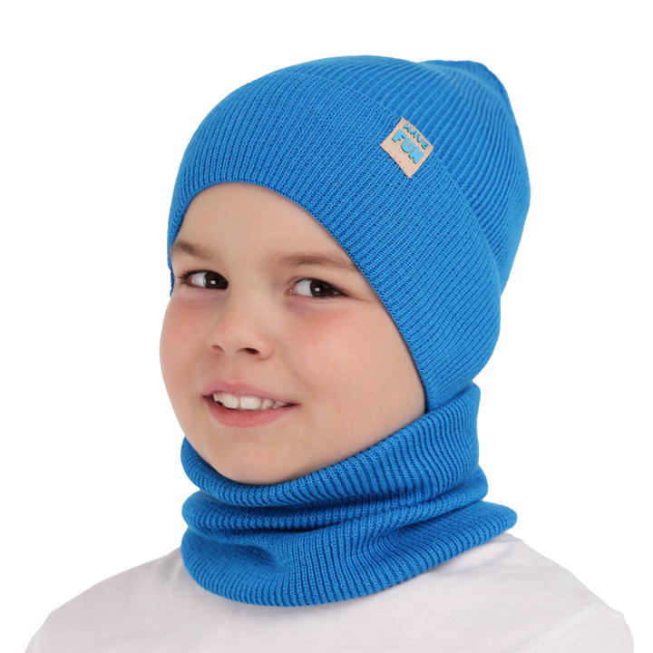 Children's autumn/ spring set: hat and tube scarf, with cotton, blue Ottavio