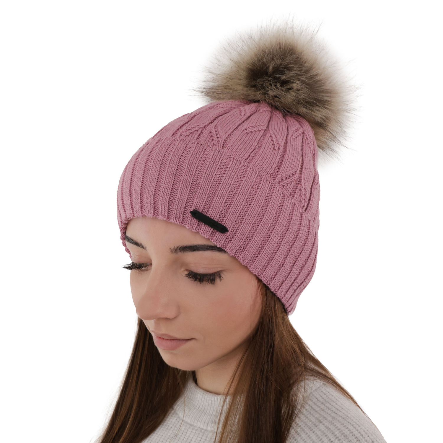 Woman's winter hat in pink merino wool Talaria