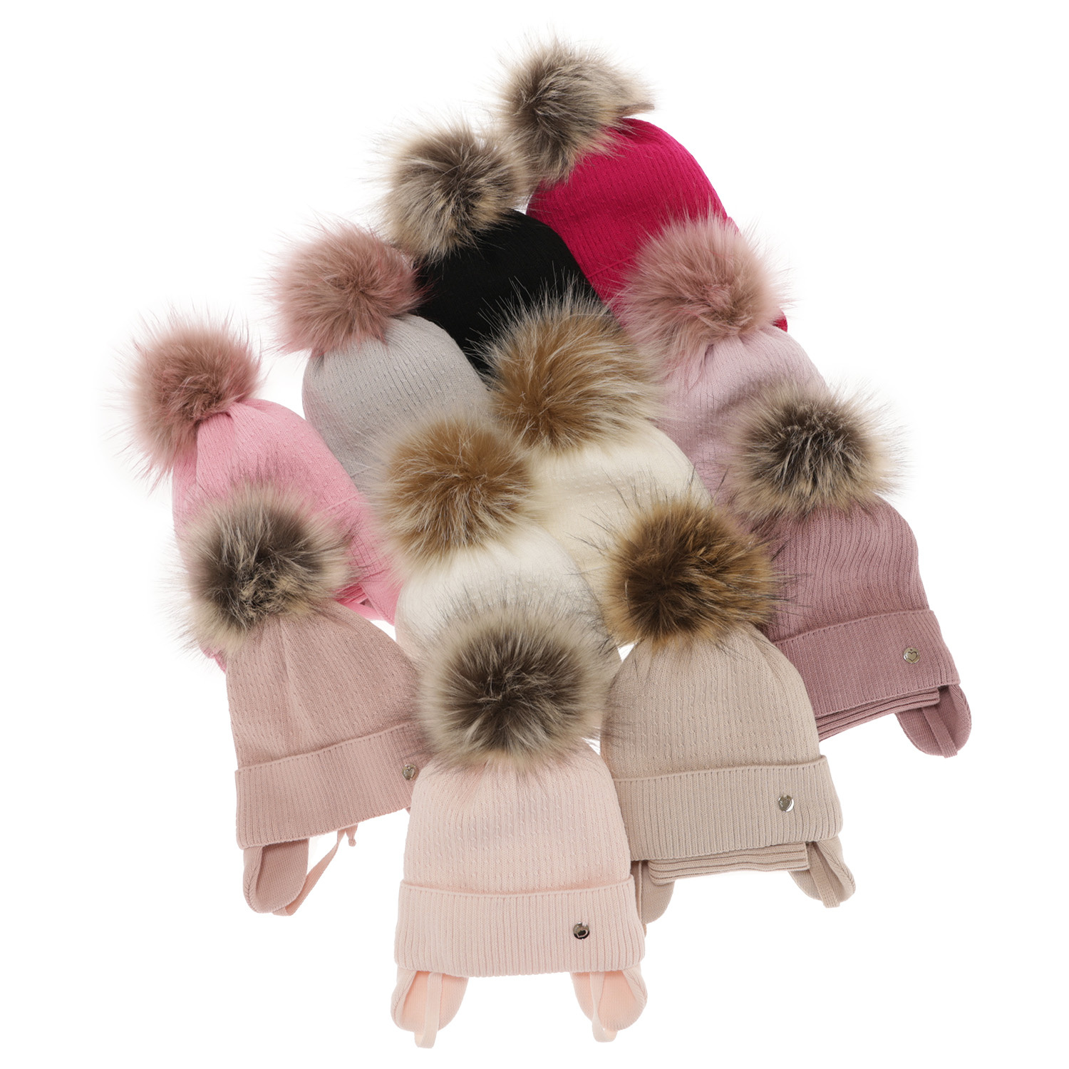 Girl's winter set: hat and tube scarf pink with pompom Debra