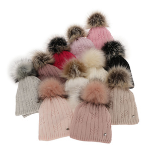 Girl's winter set: hat and tube scarf beige Amaltea with pompom
