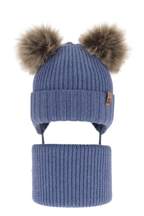 Boy's winter set: hat and tube scarf blue 100% extra fine merino wool Konor