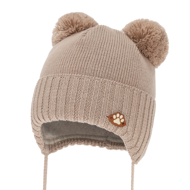 Boy's winter hat, with ears, with merino wool, beige, Rimini