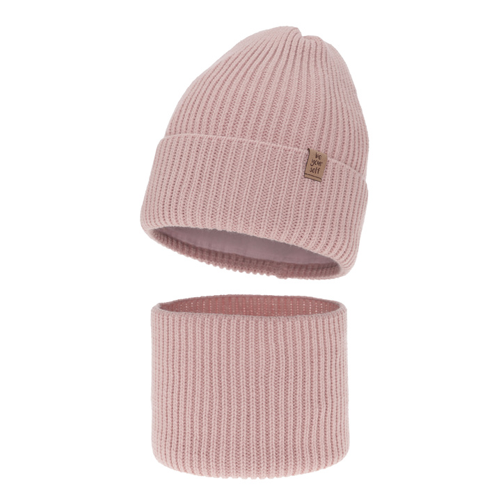 Girl's winter set: hat and tube scarf pink Edera