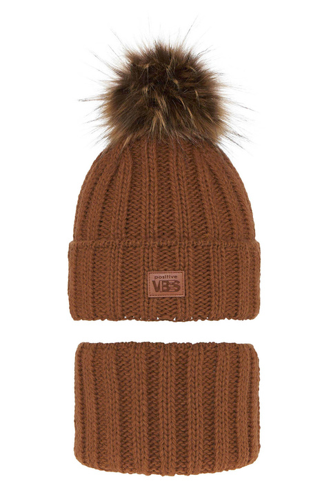 Boy's winter set: hat and tube scarf brown Remes with pompom