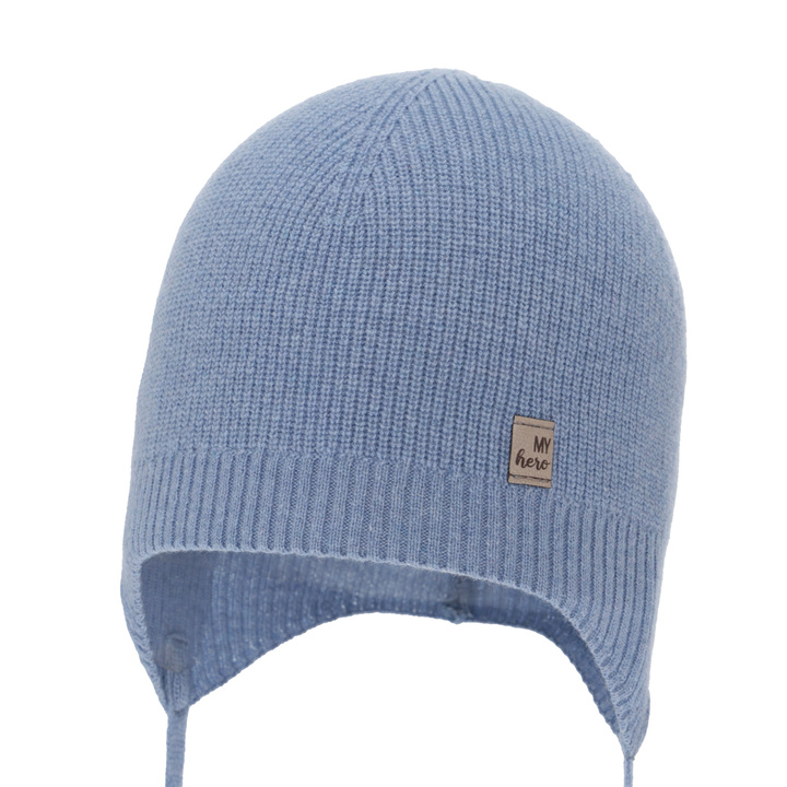 Boy's spring/autumn hat, blue, merino wool with cashmere, with ears, Tono