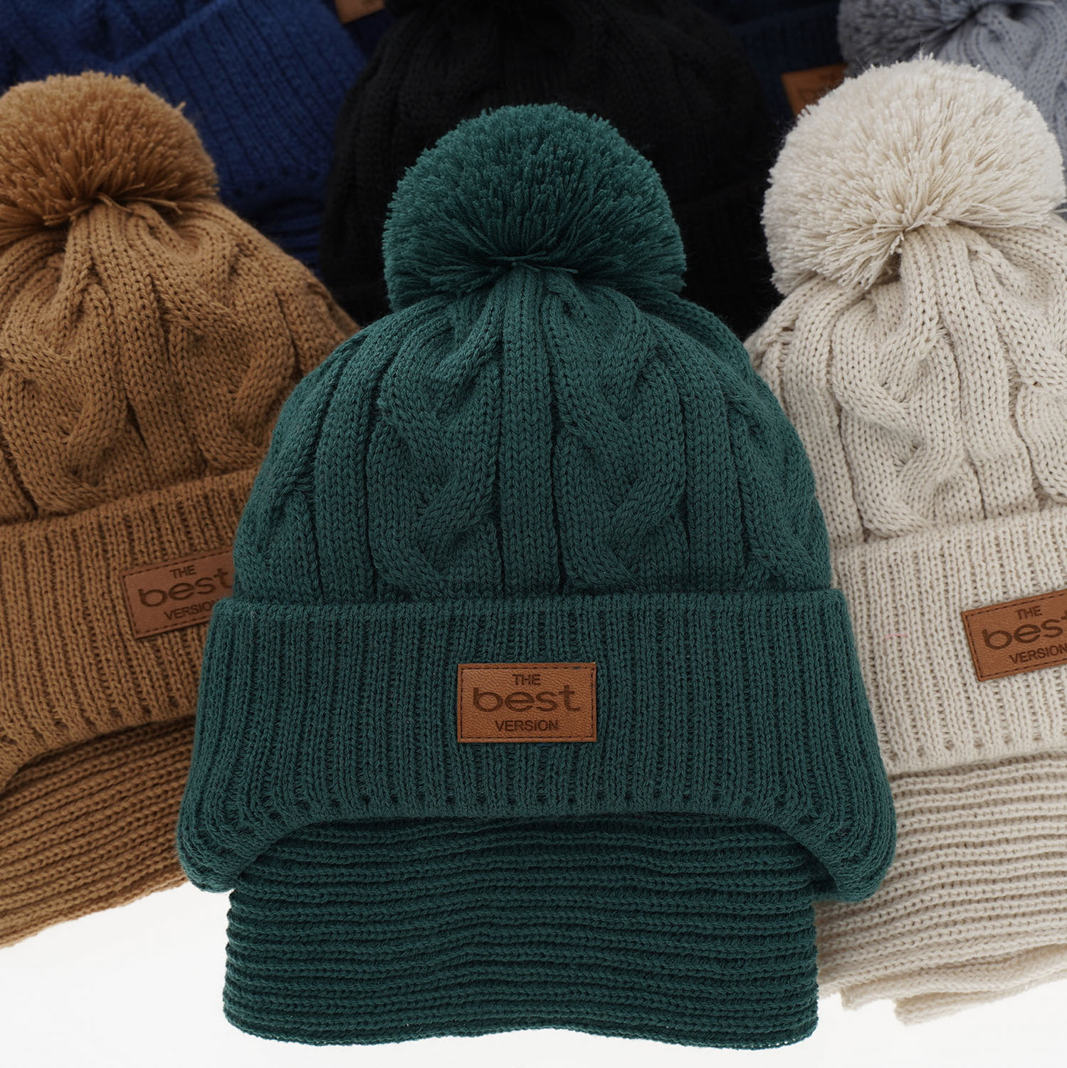 Boy's winter set: hat and scarf beige Remix with pompom