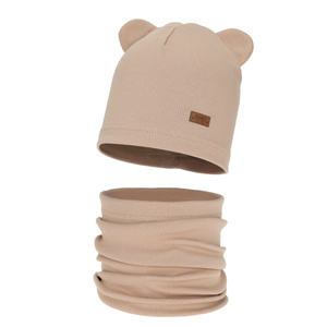 Hat and tube scarf for boy, autumn, spring set, beige Gregory