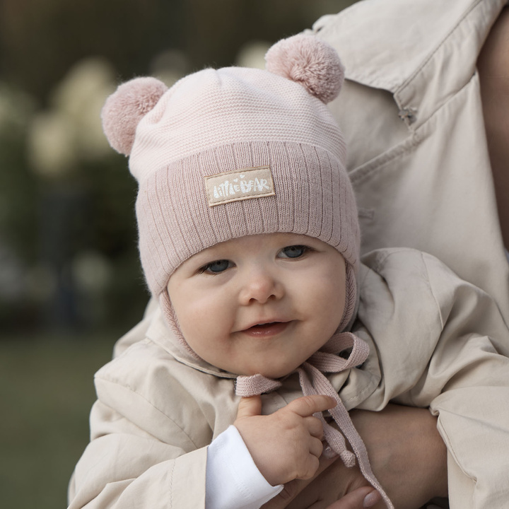 Girl's spring/ autumn hat pink Karotka with two pompom