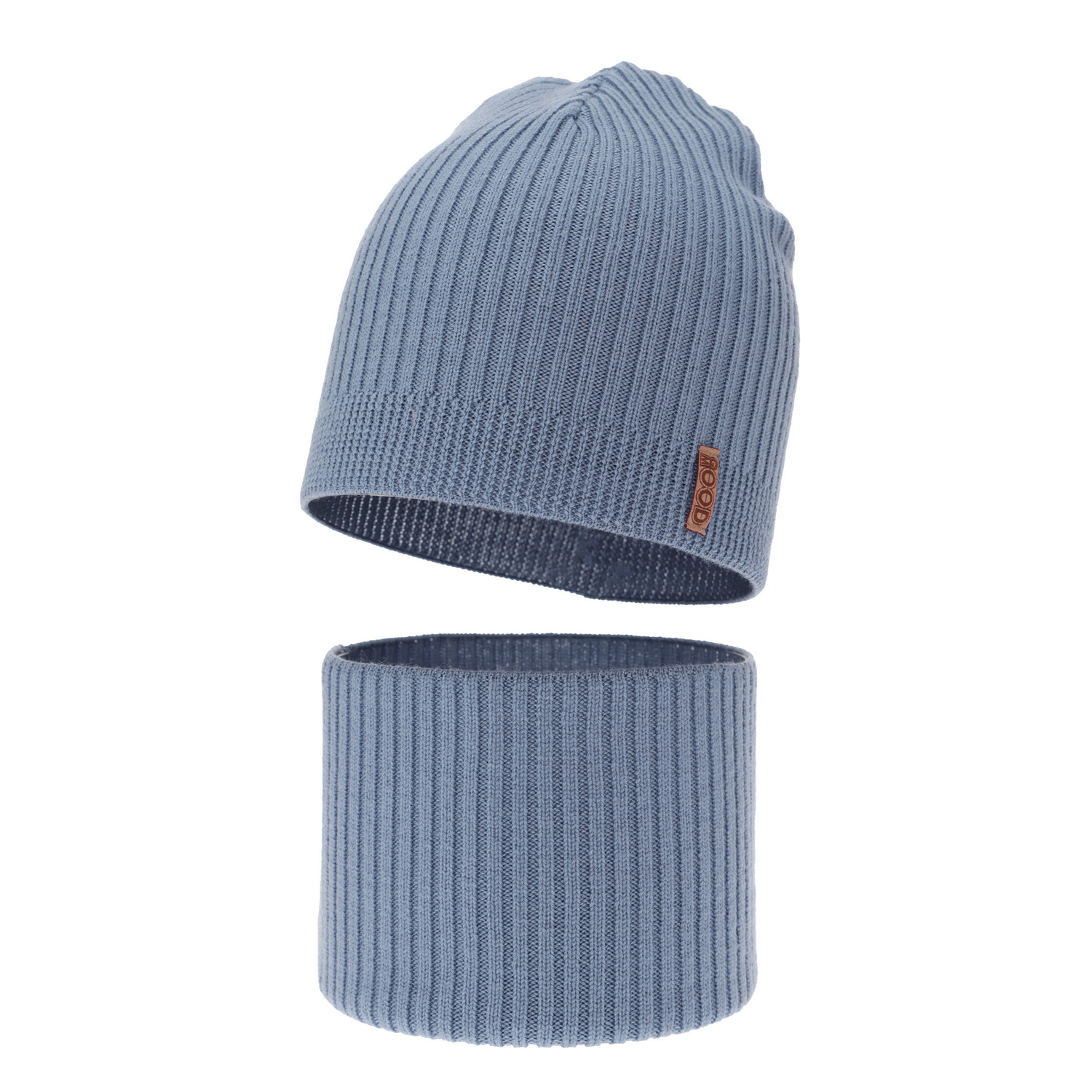 Boy's spring/ autumn set: hat and tube scarf blue 100% extra finemerino wool Chester