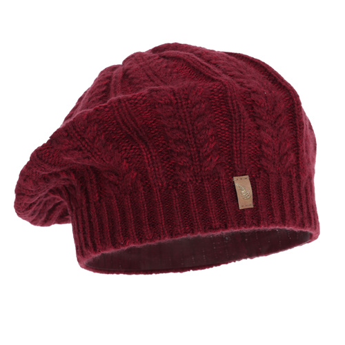 Woman's winter beret, burgundy, with merino wool, Senja