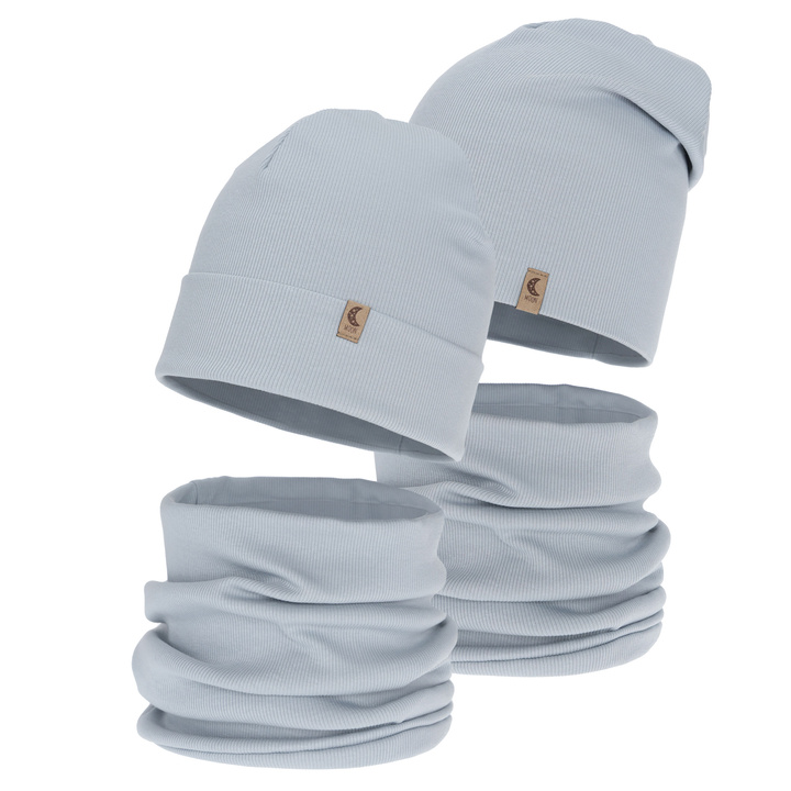 Girl's spring, autumn set: hat and tube scarf, grey, cotton, Bravura