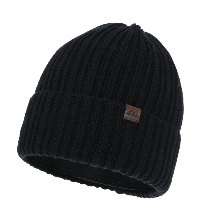 Men's winter hat, black, with merino wool, Huno