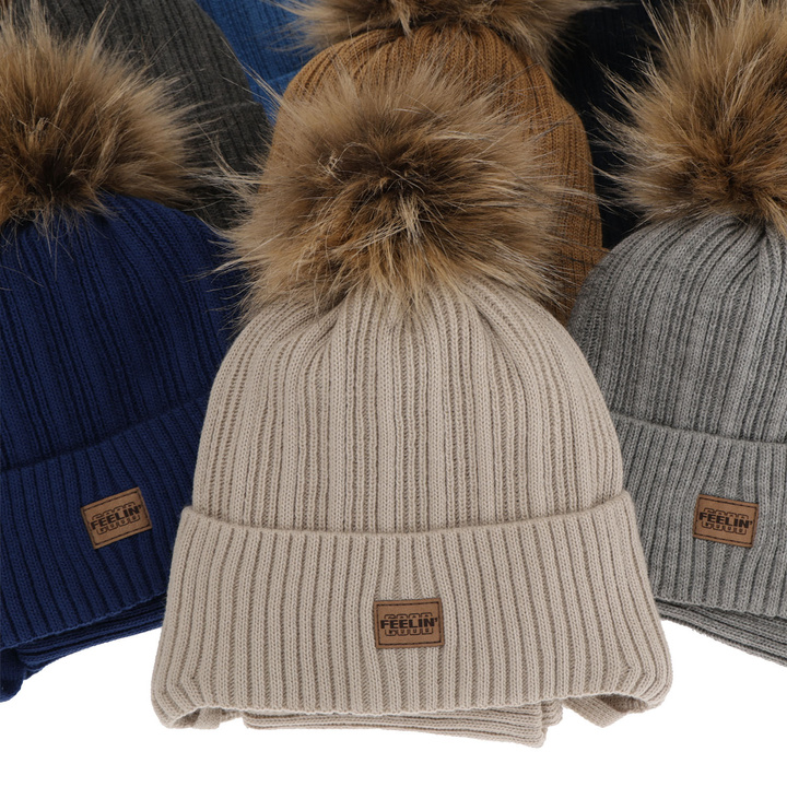 Boy's winter set: hat and tube scarf grey with pompom Eger
