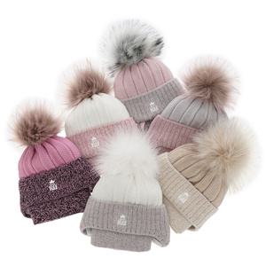 Girl's winter set: hat and scarf violet Sindi with pompom