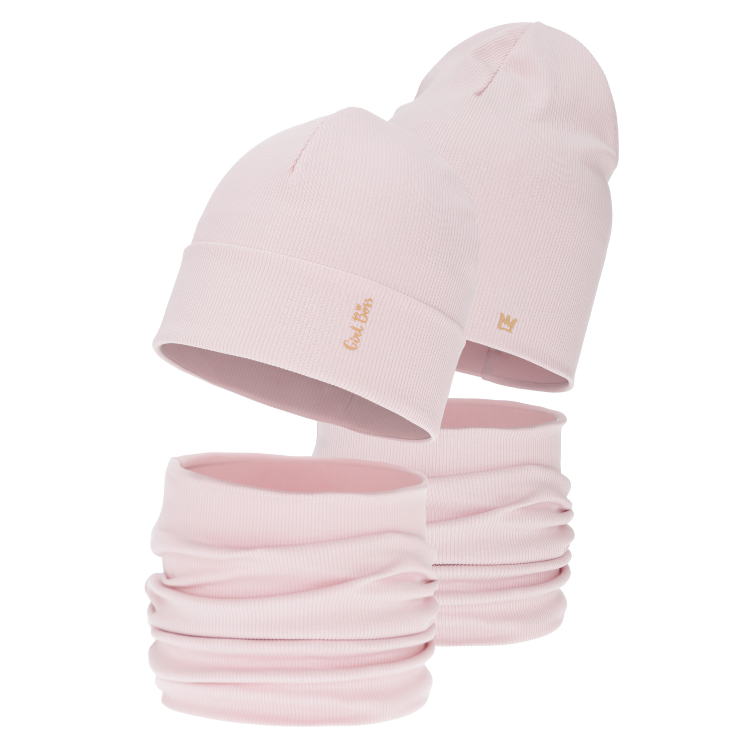 Girl's spring, autumn set: hat and tube scarf, pink, cotton, Carina