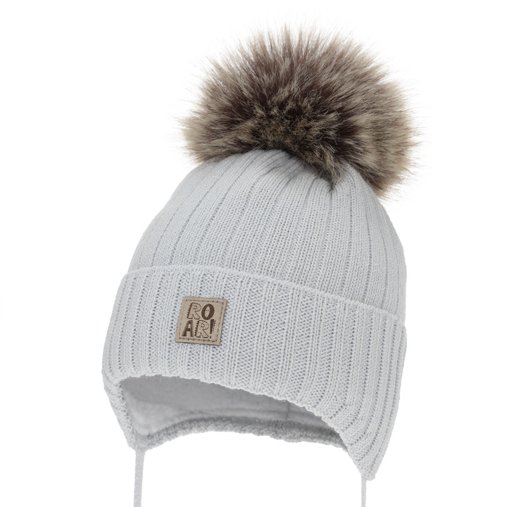 Boy's winter hat, grey, with merino wool, with ears, Nabil