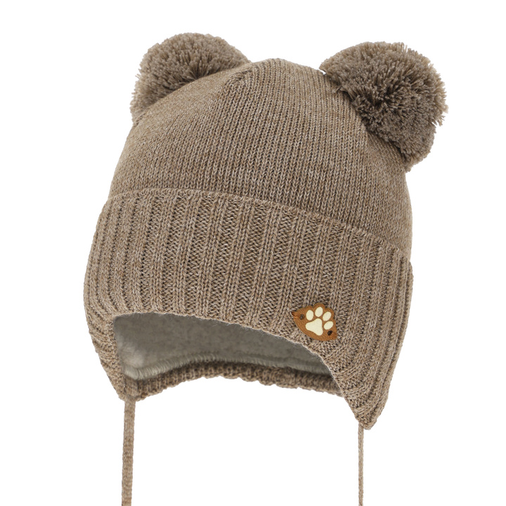 Boy's winter hat, with ears, with merino wool, brown, Rimini