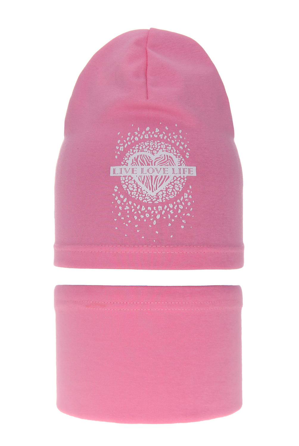 Girl's spring/ autumn cotton set: hat and tube scarf pink Esmeralda