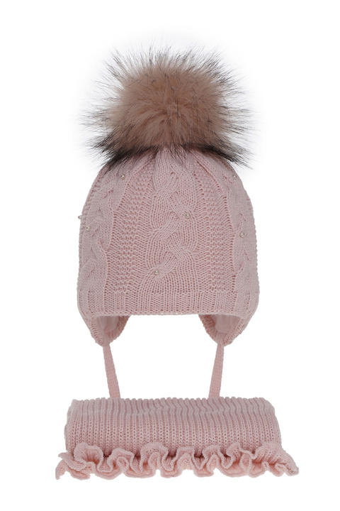Girl's winter set: hat and scarf pink Mirella with pompom