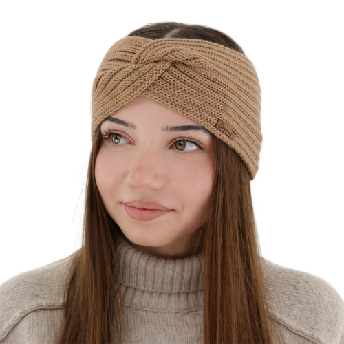 Woman's winter headband, camel, 100% merino wool, Veka