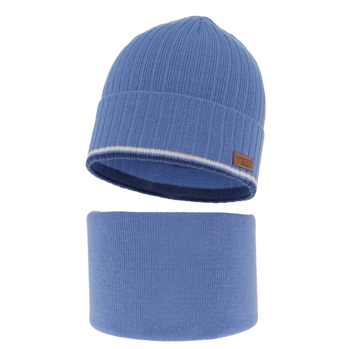 Children's autumn/ spring set: hat and tube scarf, with cotton, blue London