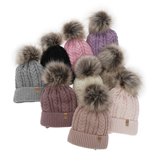 Girl's winter set: hat and tube scarf pink Yoshi with pompom