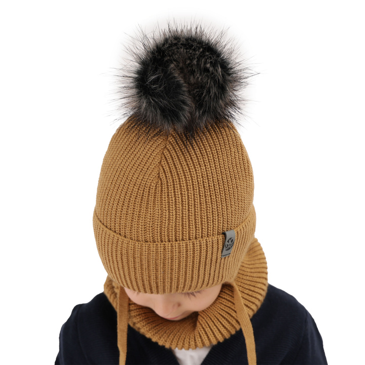 Boy's winter set: hat and tube scarf black Honed with pompom