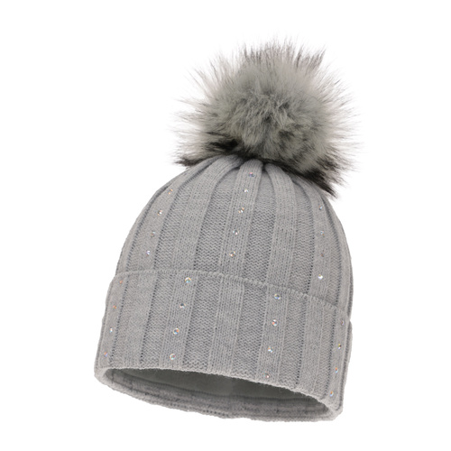 Woman's winter hat grey Mada with pompom