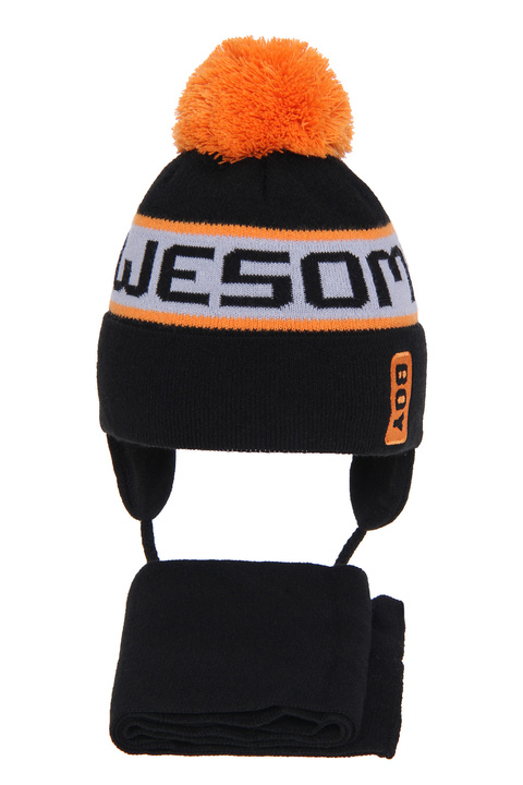 Boy's winter set: hat and scarf black Odys with pompom