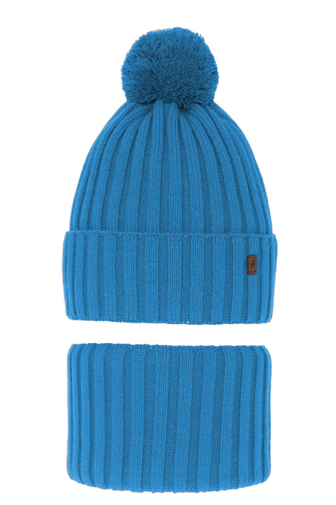 Boy's winter set: hat and tube scarf blue Wiliam with pompom