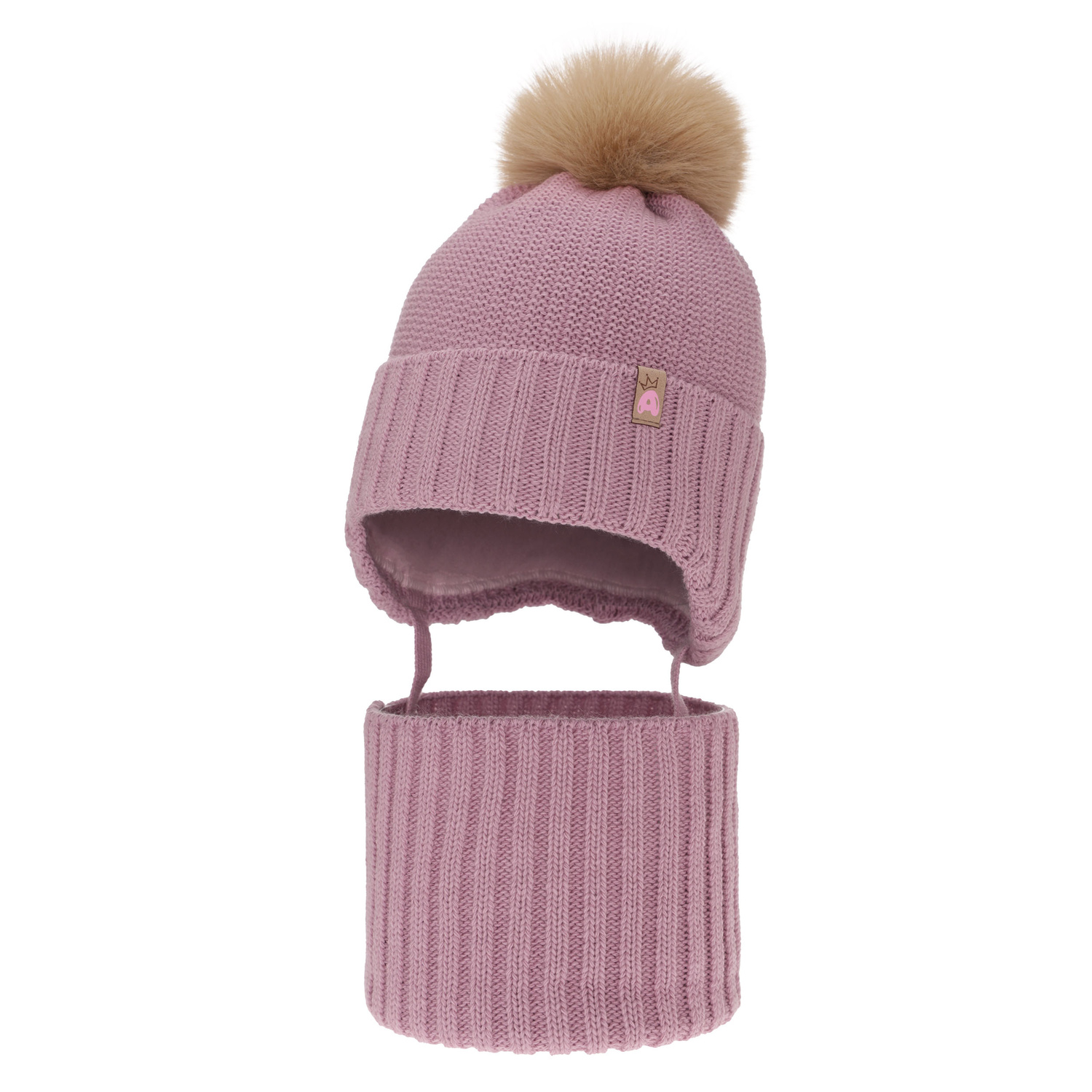 Girl's winter set: hat and tube scarf violet with pompom Kaya