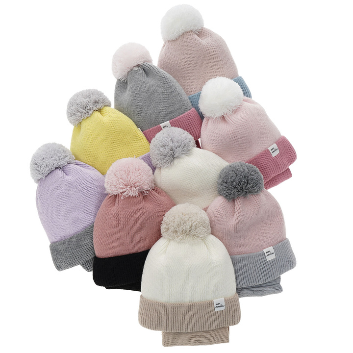 Girl's winter set: hat and tube scarf pink Rosalin with pompom