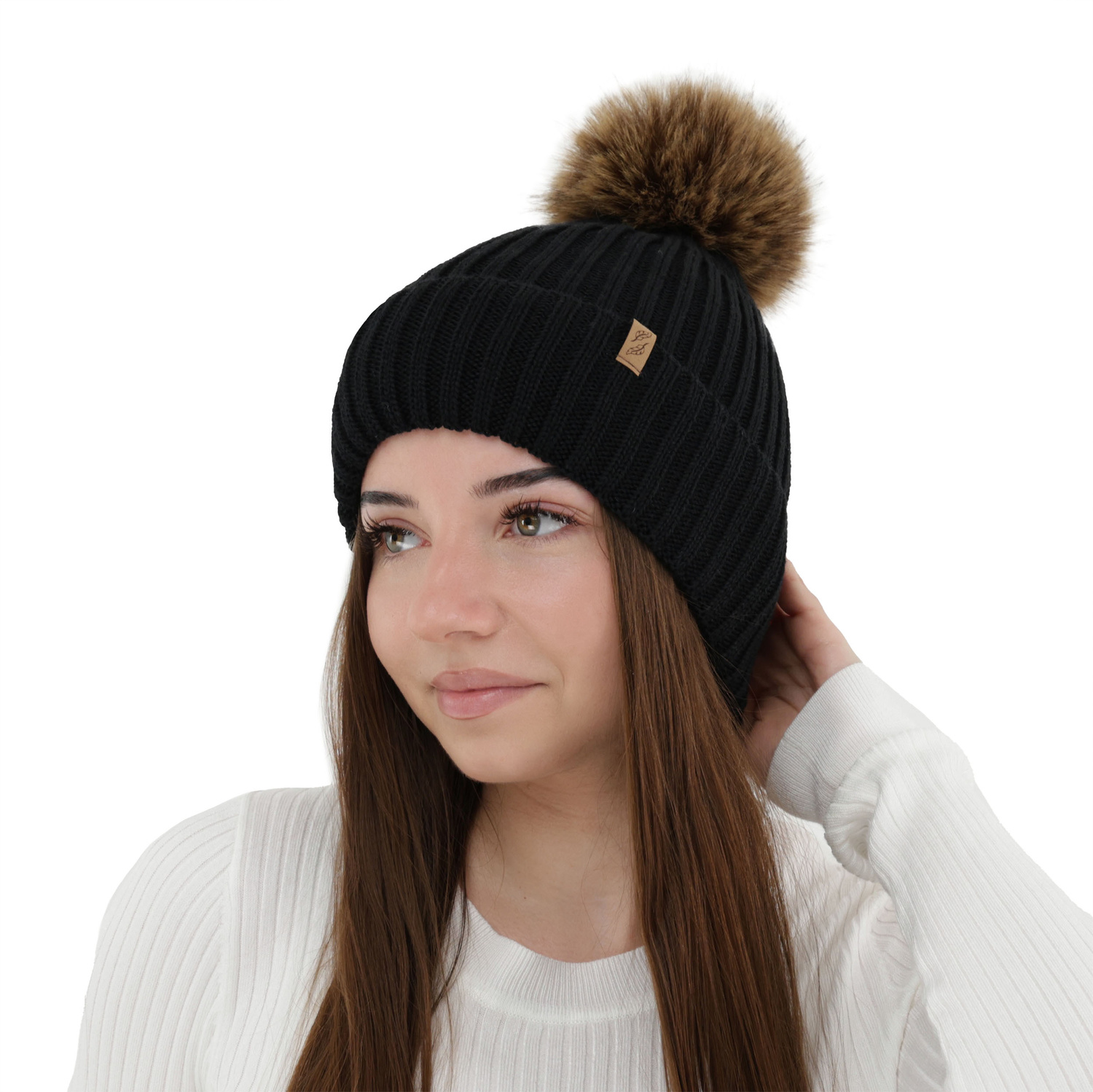 Woman's winter hat, dark beige, with merino wool, Zamira